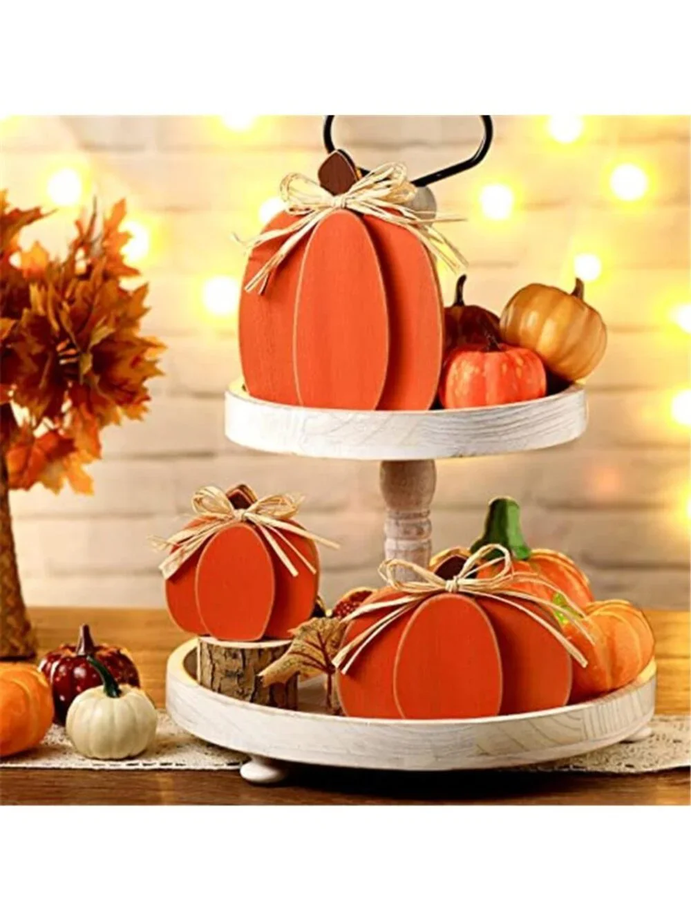 3 Pcs Fall Pumpkin Decor 3D Wooden Pumpkin Tabletop Decor